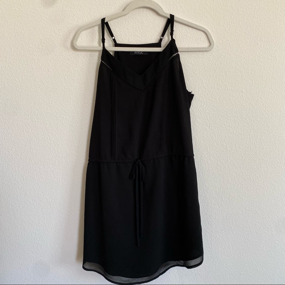 ANGL Tie Waist Spaghetti Strap Dress - Black - Medium